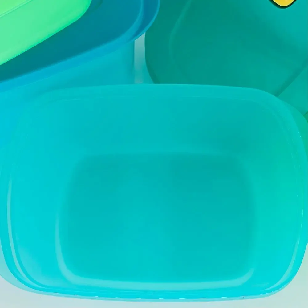 Tupperware Crystalwave Plus 12 Piece 6 Bowls Lids Green Blue Plastic Rectangle
